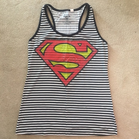 🍉 Retro Superman Logo Striped Tank Top M - Picture 1 of 5